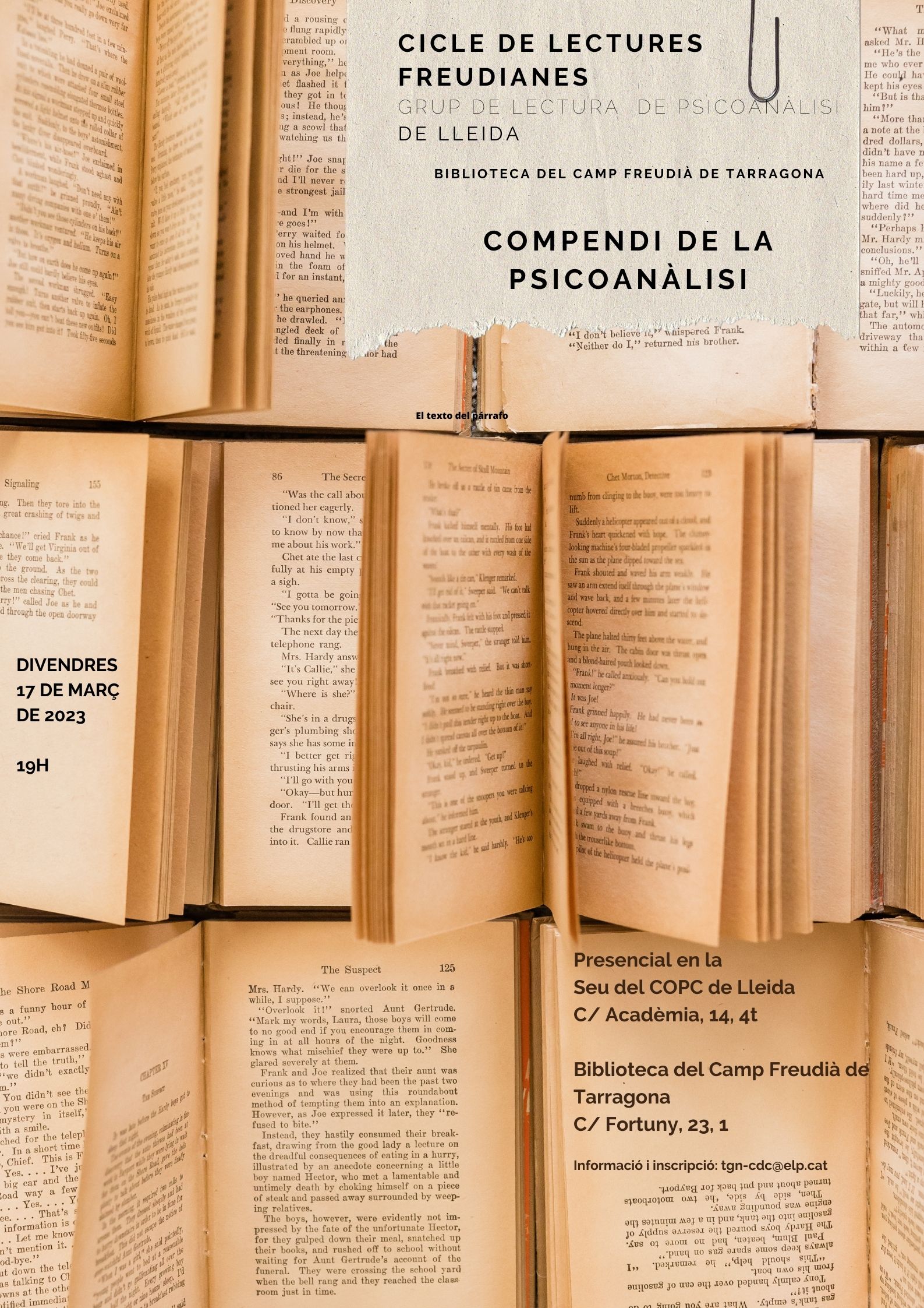 BCFT CICLO DE LECTURAS FREUDIANAS. GRUPO DE LECTURA DE PSICOANÁLISIS DE LLEIDA